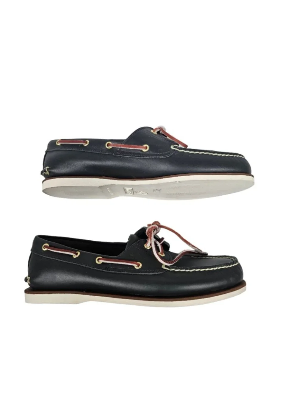 Men's Black Leather Boat Shoes with Brown Laces